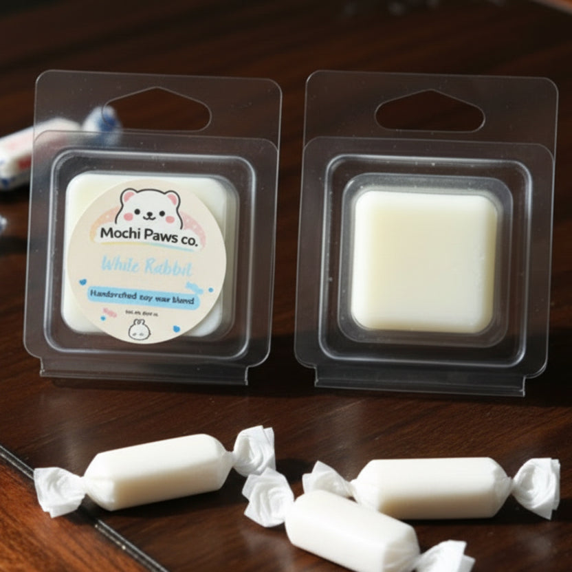 Two wax melts in clear packaging with white candy